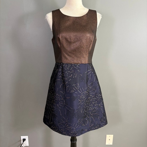 Anthropologie Hutch Lina Metallic Dress 6 Floral Jacquard Party Fit & Flare - Picture 1 of 10